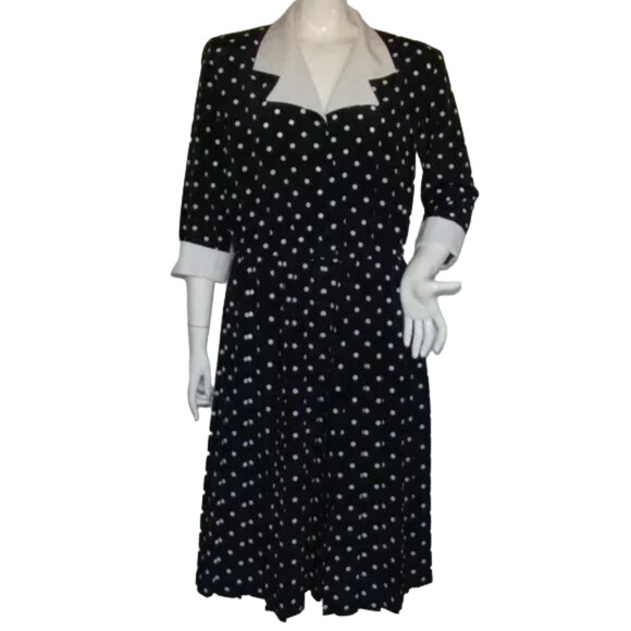 Serbin Dresses & Skirts - SERBIN Polka Dot Dress, 14, Navy Blue/White Polka Dots, Career, 3/4 sleeves